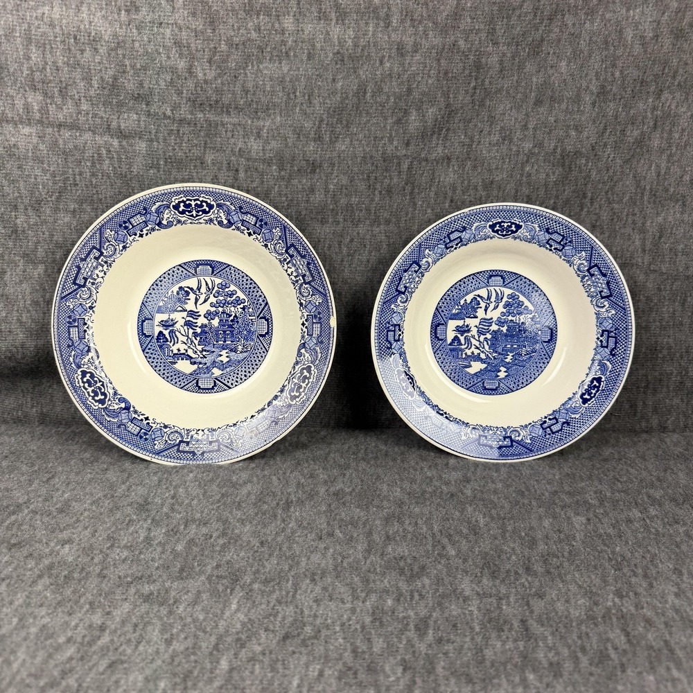 Vintage Royal China‎ Blue Willow Ware Ironstone Soup Bowls Set 2 USA Stoneware